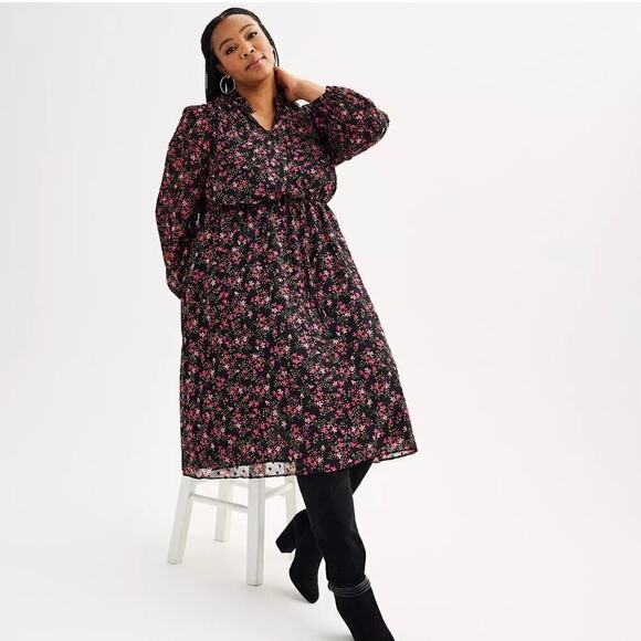 DRAPER JAMES RSVP Floral Ballon Sleeve Sheer Midi Dress XXL - Picture 4 of 11